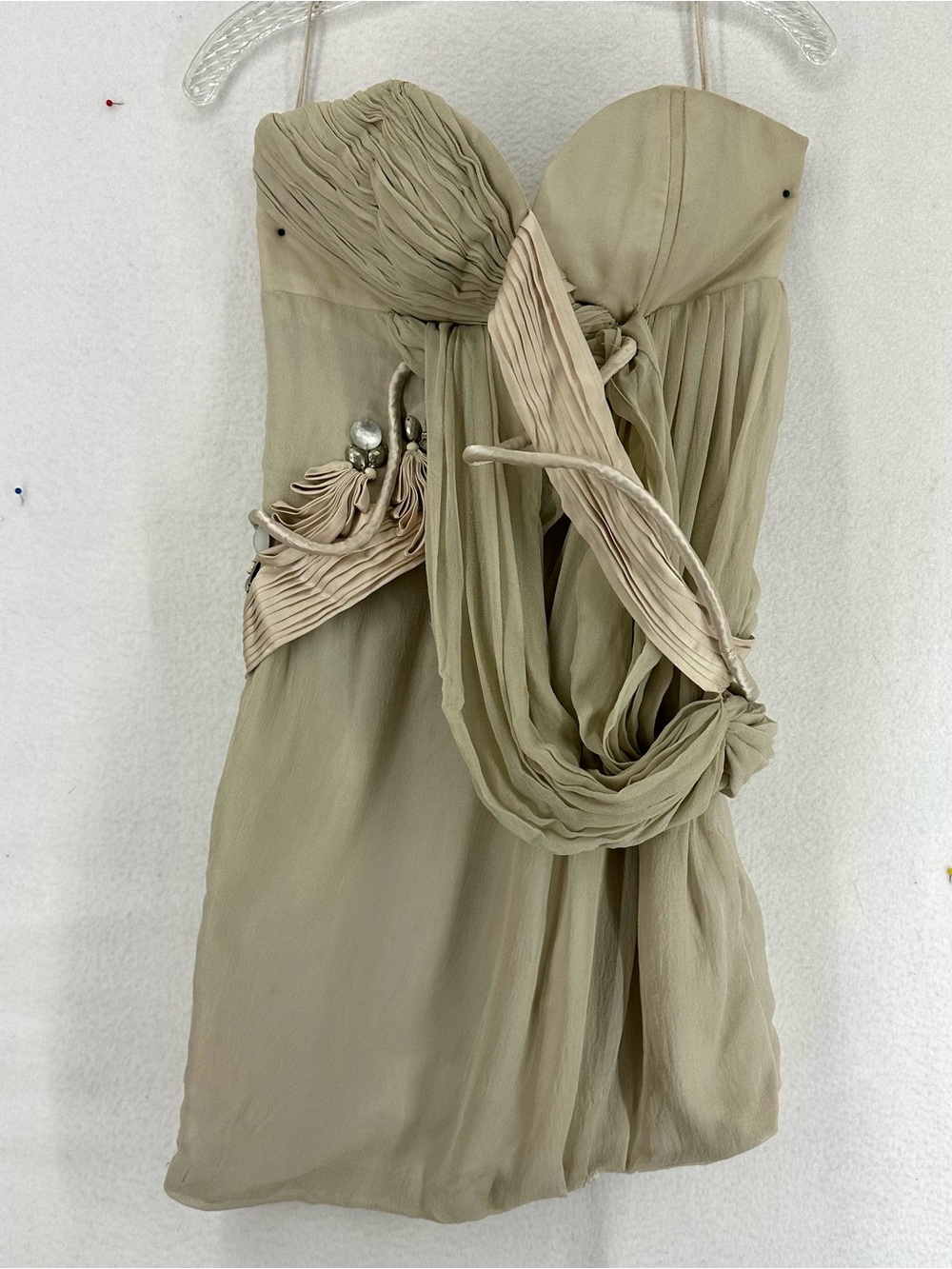 Heatherette Women’s Small Beige Strapless Chiffon Embellished Mini Dress NWT